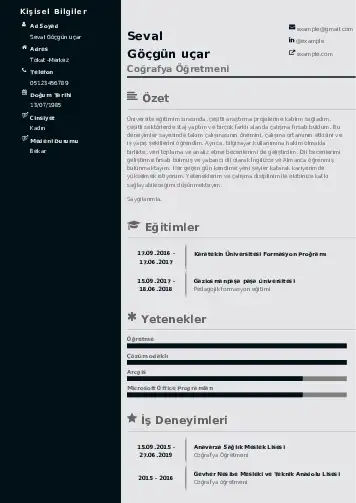 Coğrafya Öğretmeni CV Örnekleri cv indir